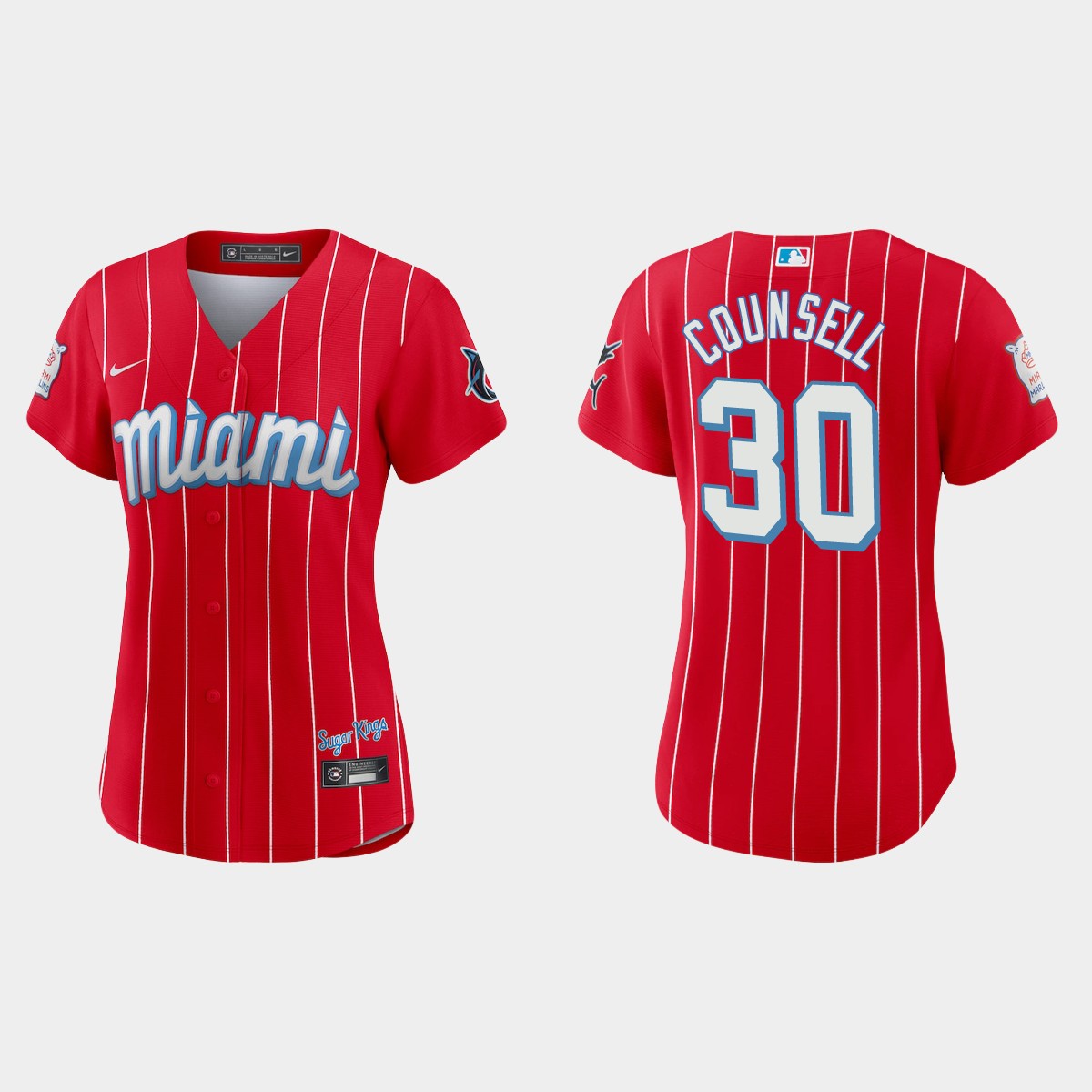 Miami Marlins #30 Craig Counsell Women's Nike 2021 City Connect Authentic MLB Jersey Red Miami Marlins #30 Craig Counsell Women's Nike 2021 City Connect Authentic MLB Jersey Red