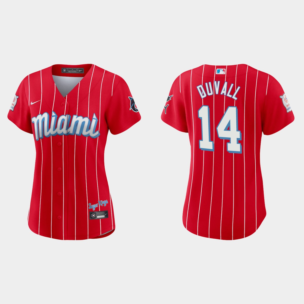 Miami Marlins #14 Adam Duvall Women's Nike 2021 City Connect Authentic MLB Jersey Red Miami Marlins #14 Adam Duvall Women's Nike 2021 City Connect Authentic MLB Jersey Red