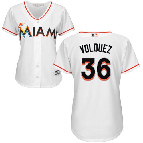 Marlins #36 Edinson Volquez White Home Women's Stitched MLB Jersey Marlins #36 Edinson Volquez White Home Women's Stitched MLB Jersey