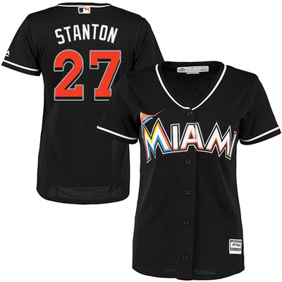 Marlins #27 Giancarlo Stanton Black Alternate Women's Stitched MLB Jersey