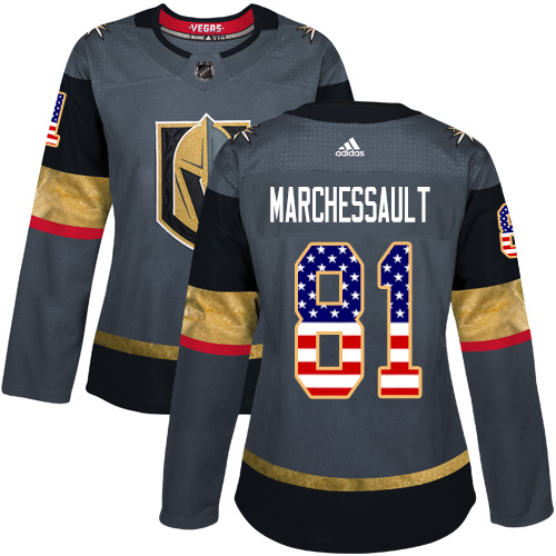 Adidas Golden Knights #81 Jonathan Marchessault Grey Home Authentic USA Flag Women's Stitched NHL Jersey Adidas Golden Knights #81 Jonathan Marchessault Grey Home Authentic USA Flag Women's Stitched NHL Jersey