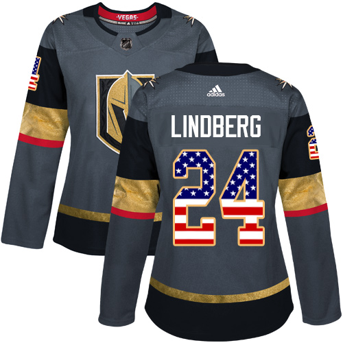 Adidas Golden Knights #24 Oscar Lindberg Grey Home Authentic USA Flag Women's Stitched NHL Jersey Adidas Golden Knights #24 Oscar Lindberg Grey Home Authentic USA Flag Women's Stitched NHL Jersey
