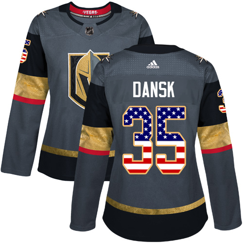 Adidas Golden Knights #35 Oscar Dansk Grey Home Authentic USA Flag Women's Stitched NHL Jersey Adidas Golden Knights #35 Oscar Dansk Grey Home Authentic USA Flag Women's Stitched NHL Jersey