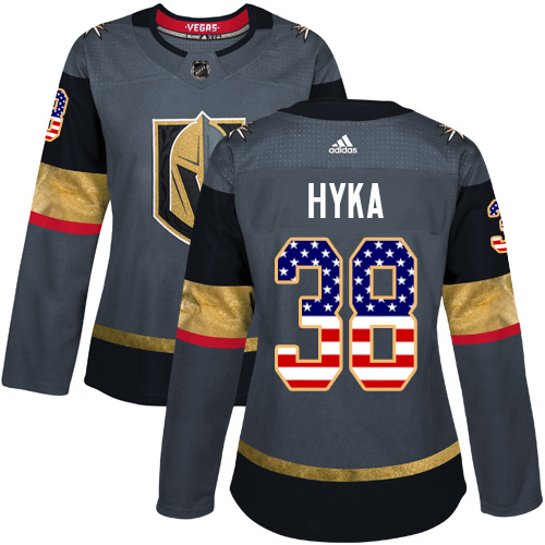 Adidas Golden Knights #38 Tomas Hyka Grey Home Authentic USA Flag Women's Stitched NHL Jersey Adidas Golden Knights #38 Tomas Hyka Grey Home Authentic USA Flag Women's Stitched NHL Jersey