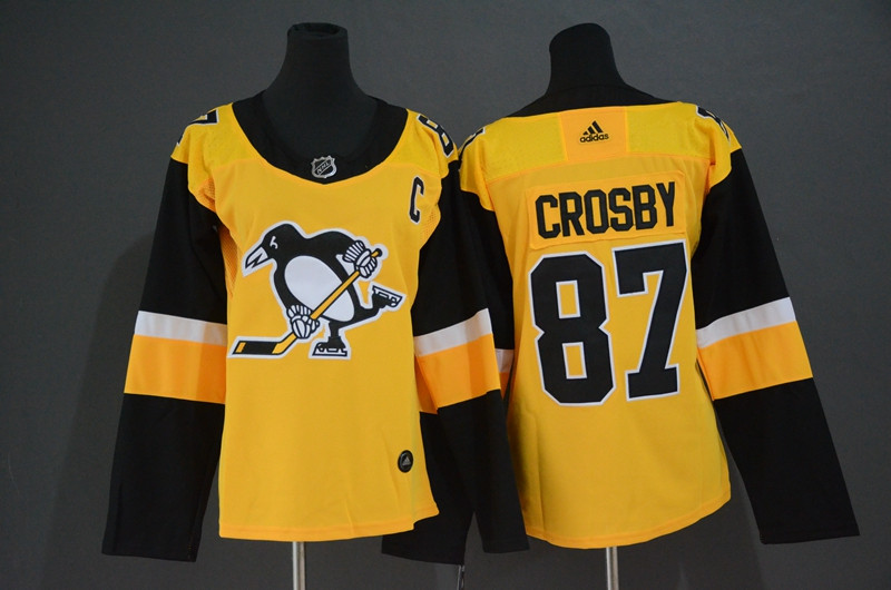 Women Penguins 87 Sidney Crosby Yellow Women Adidas Jersey Women Penguins 87 Sidney Crosby Yellow Women Adidas Jersey
