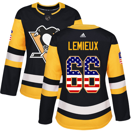 Adidas Penguins #66 Mario Lemieux Black Home Authentic USA Flag Women's Stitched NHL Jersey Adidas Penguins #66 Mario Lemieux Black Home Authentic USA Flag Women's Stitched NHL Jersey