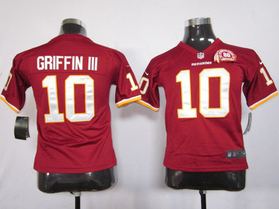 Kids Nike NFL Washington Redskins 10 Robert Griffin III with 80TH Red Jerseys