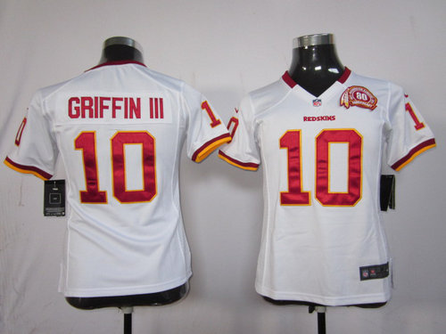 Kids Nike NFL Washington Redskins 10 Robert Griffin III with 80TH White Jerseys