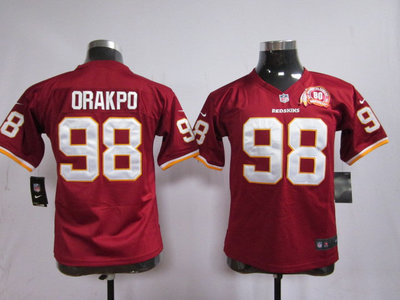 Nike NFL Youth Washington Redskins 98 Brian Orakpo with 80TH Red Jerseys
