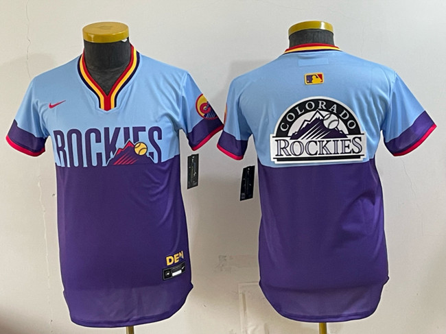 Youth Colorado Rockies Team Big Logo Purple Light Blue 2025 City Connect Limited Stitched Baseball Jersey