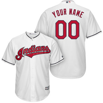 Men's Cleveland Indians Majestic White Cool Base Custom Jersey Men's Cleveland Indians Majestic White Cool Base Custom Jersey