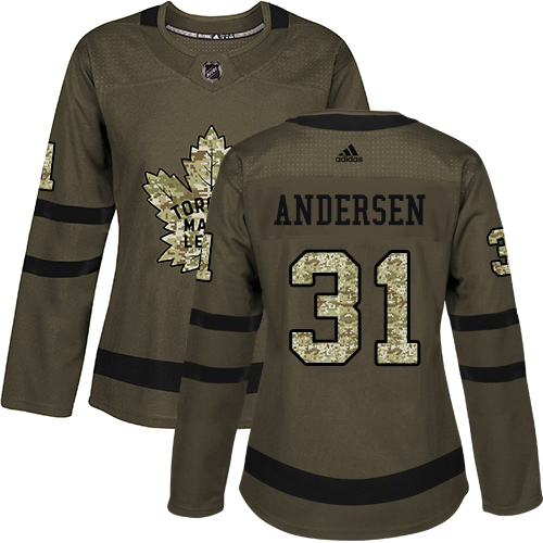 Adidas Maple Leafs #31 Frederik Andersen Green Salute to Service Women's Stitched NHL Jersey Adidas Maple Leafs #31 Frederik Andersen Green Salute to Service Women's Stitched NHL Jersey