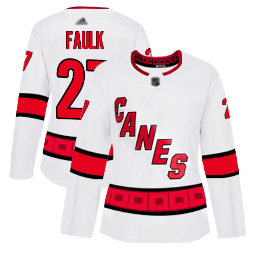 Hurricanes #27 Justin Faulk White Road Authentic Women's Stitched Hockey Jersey Hurricanes #27 Justin Faulk White Road Authentic Women's Stitched Hockey Jersey