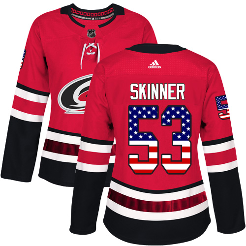 Adidas Hurricanes #53 Jeff Skinner Red Home Authentic USA Flag Women's Stitched NHL Jersey Adidas Hurricanes #53 Jeff Skinner Red Home Authentic USA Flag Women's Stitched NHL Jersey