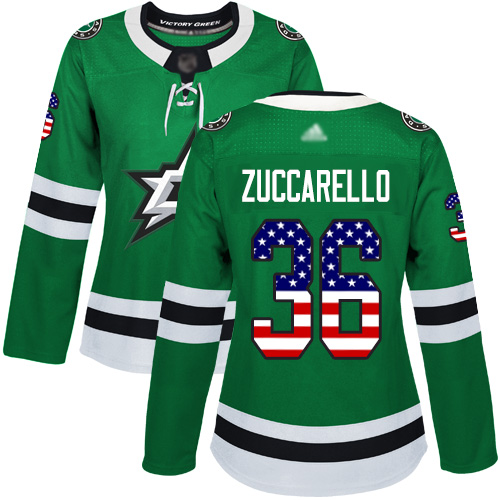 Stars #36 Mats Zuccarello Green Home Authentic USA Flag Women's Stitched Hockey Jersey