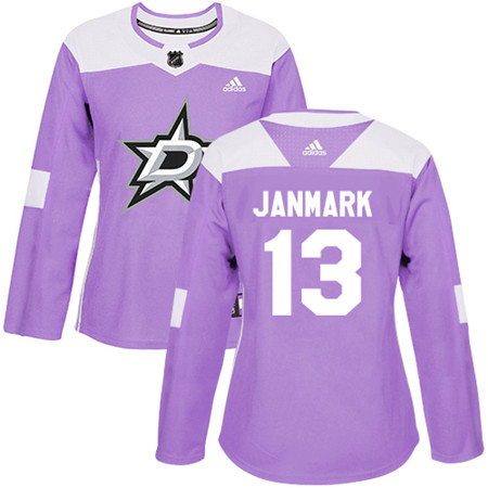 Adidas Stars #13 Mattias Janmark Purple Authentic Fights Cancer Women's Stitched NHL Jersey