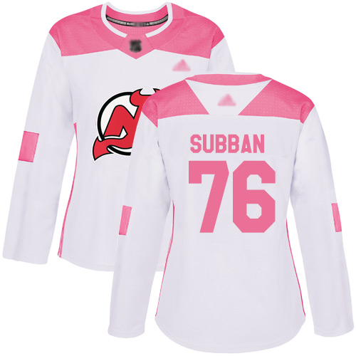 Devils #76 P. K. Subban White Pink Authentic Fashion Women's Stitched Hockey Jersey Devils #76 P. K. Subban White Pink Authentic Fashion Women's Stitched Hockey Jersey
