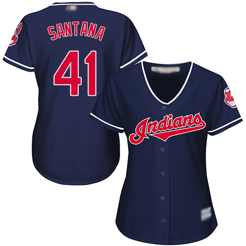 Indians #41 Carlos Santana Navy Blue Alternate Women's Stitched Baseball Jersey Indians #41 Carlos Santana Navy Blue Alternate Women's Stitched Baseball Jersey