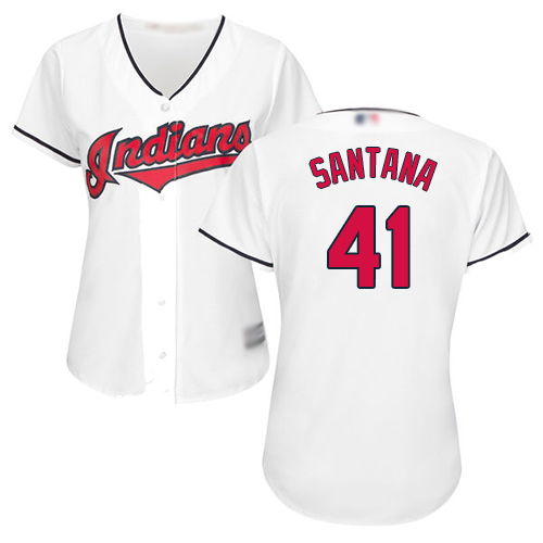 Indians #41 Carlos Santana White Home Women's Stitched Baseball Jersey Indians #41 Carlos Santana White Home Women's Stitched Baseball Jersey