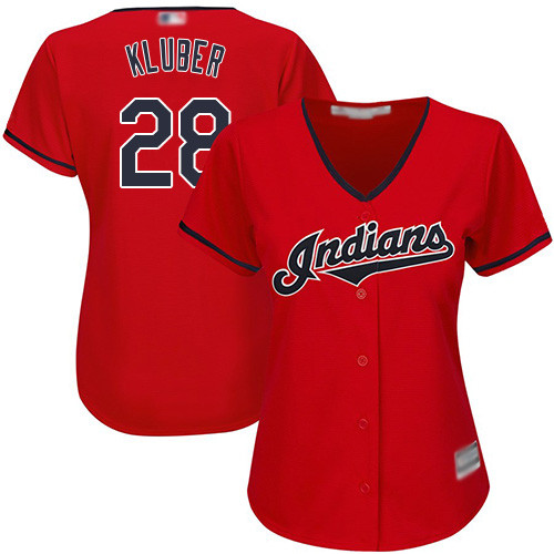 Indians #28 Corey Kluber Red Women's Stitched Baseball Jersey Indians #28 Corey Kluber Red Women's Stitched Baseball Jersey