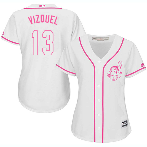 Indians #13 Omar Vizquel White Pink Fashion Women's Stitched MLB Jersey Indians #13 Omar Vizquel White Pink Fashion Women's Stitched MLB Jersey