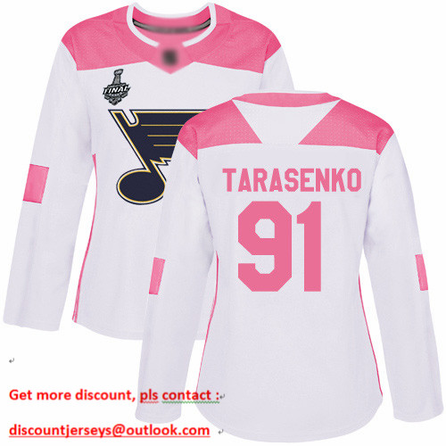 Blues #91 Vladimir Tarasenko White Pink Authentic Fashion Stanley Cup Final Bound Women's Stitched Hockey Jersey