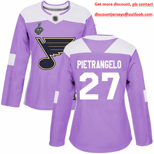 Blues #27 Alex Pietrangelo Purple Authentic Fights Cancer Stanley Cup Final Bound Women's Stitched Hockey Jersey