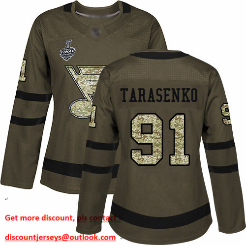 Blues #91 Vladimir Tarasenko Green Salute to Service Stanley Cup Final Bound Women's Stitched Hockey Jersey