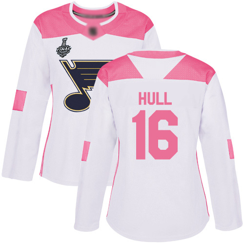 Blues #16 Brett Hull White Pink Authentic Fashion Stanley Cup Final Bound Women's Stitched Hockey Jersey Blues #16 Brett Hull White Pink Authentic Fashion Stanley Cup Final Bound Women's Stitched Hockey Jersey