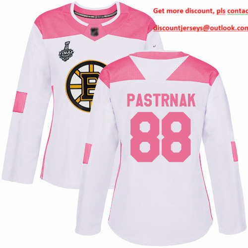 Bruins #88 David Pastrnak White Pink Authentic Fashion Stanley Cup Final Bound Women's Stitched Hockey Jersey