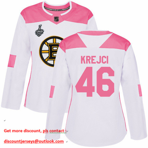 Bruins #46 David Krejci White Pink Authentic Fashion Stanley Cup Final Bound Women's Stitched Hockey Jersey