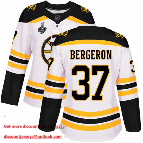 Bruins #37 Patrice Bergeron White Road Authentic Stanley Cup Final Bound Women's Stitched Hockey Jersey