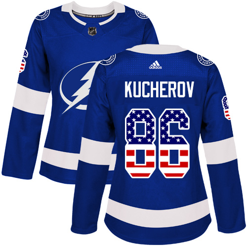 Adidas Lightning #86 Nikita Kucherov Blue Home Authentic USA Flag Women's Stitched NHL Jersey Adidas Lightning #86 Nikita Kucherov Blue Home Authentic USA Flag Women's Stitched NHL Jersey