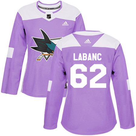 Adidas Sharks #62 Kevin Labanc Purple Authentic Fights Cancer Women's Stitched NHL Jersey Adidas Sharks #62 Kevin Labanc Purple Authentic Fights Cancer Women's Stitched NHL Jersey