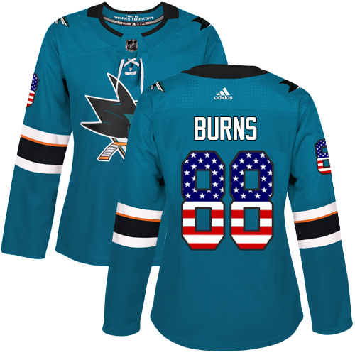 Adidas Sharks #88 Brent Burns Teal Home Authentic USA Flag Women's Stitched NHL Jersey Adidas Sharks #88 Brent Burns Teal Home Authentic USA Flag Women's Stitched NHL Jersey