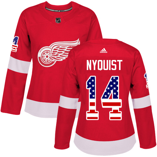 Adidas Red Wings #14 Gustav Nyquist Red Home Authentic USA Flag Women's Stitched NHL Jersey Adidas Red Wings #14 Gustav Nyquist Red Home Authentic USA Flag Women's Stitched NHL Jersey