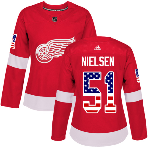 Adidas Red Wings #51 Frans Nielsen Red Home Authentic USA Flag Women's Stitched NHL Jersey Adidas Red Wings #51 Frans Nielsen Red Home Authentic USA Flag Women's Stitched NHL Jersey