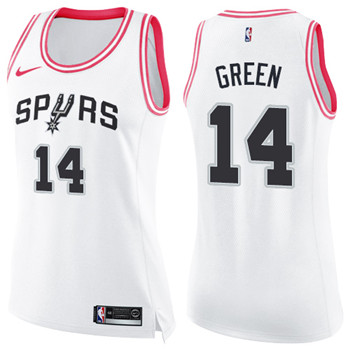 Nike Spurs #14 Danny Green White Pink Women's NBA Swingman Fashion Jersey