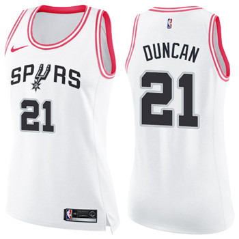 Nike Spurs #21 Tim Duncan White Pink Women's NBA Swingman Fashion Jersey