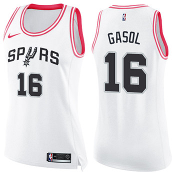 Nike Spurs #16 Pau Gasol White Pink Women's NBA Swingman Fashion Jersey