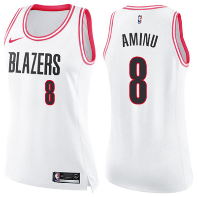 Nike Blazers #8 Al-Farouq Aminu White Pink Women's NBA Swingman Fashion Jersey