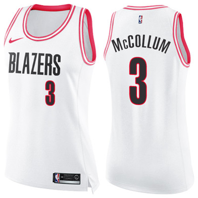 Nike Blazers #3 C.J. McCollum White Pink Women's NBA Swingman Fashion Jersey