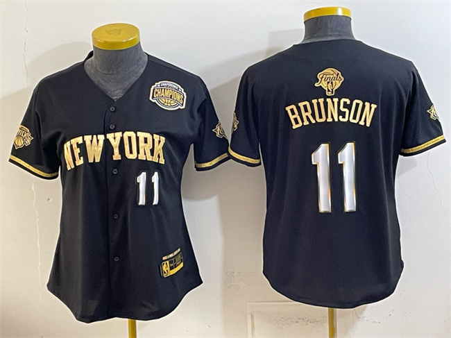 Youth New York Knicks #11 Jalen Brunson Black Gold 2026 Finals & Eastern Conference Champions Patch Stitched Baseball Jersey Youth New York Knicks #11 Jalen Brunson Black Gold 2026 Finals & Eastern Conference Champions Patch Stitched Baseball Jersey