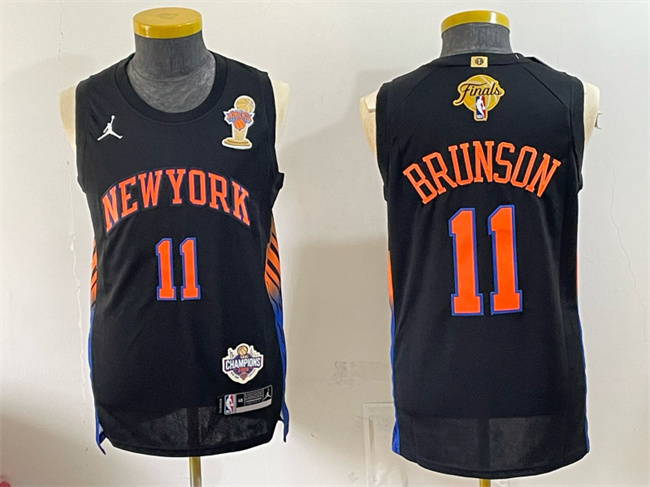 Youth New Yok Knicks #11 Jalen Brunson Black 2026 Finals Champions Patch Statement Edition Stitched Jersey