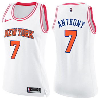 Nike Knicks #7 Carmelo Anthony White Pink Women's NBA Swingman Fashion Jersey Nike Knicks #7 Carmelo Anthony White Pink Women's NBA Swingman Fashion Jersey