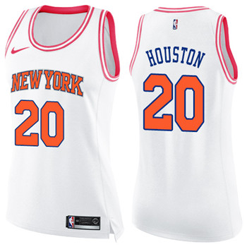 Nike Knicks #20 Allan Houston White Pink Women's NBA Swingman Fashion Jersey