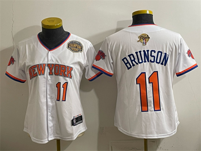 Women's New York Knicks #11 Jalen Brunson White 2026 Finals & Eastern Conference Champions Patch Stitched Baseball Jersey
