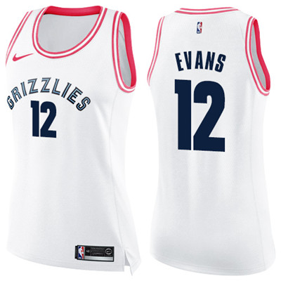 Nike Grizzlies #12 Tyreke Evans White Pink Women's NBA Swingman Fashion Jersey