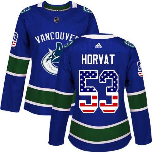 Adidas Canucks #53 Bo Horvat Blue Home Authentic USA Flag Women's Stitched NHL Jersey Adidas Canucks #53 Bo Horvat Blue Home Authentic USA Flag Women's Stitched NHL Jersey