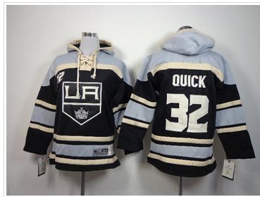 NHL Los Angeles Kings #32 Jonathan Quick Black Sawyer Hooded Sweatshirt Jersey